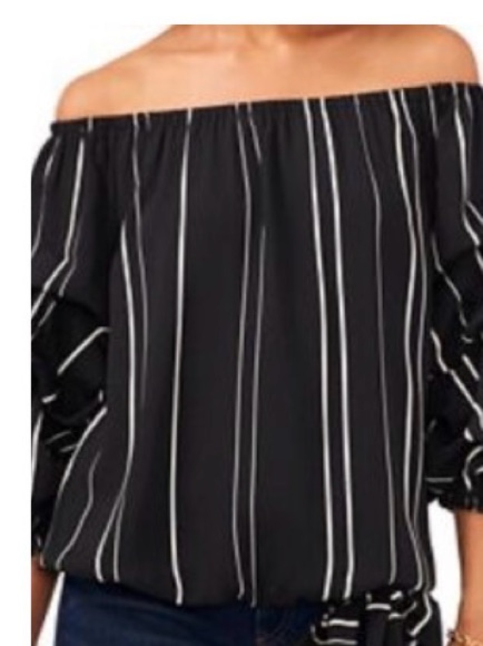 Vince Camuto Black & White Striped Off-Shoulder Tie-Front Blouse